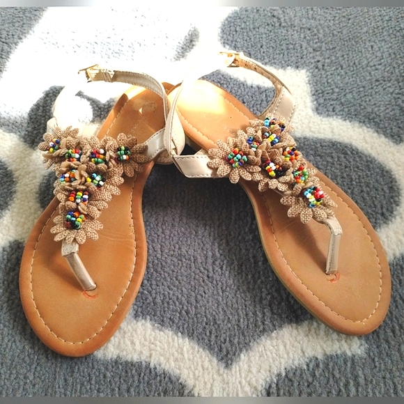 Boho Burlap Beaded Sandals - Picture 6 of 12